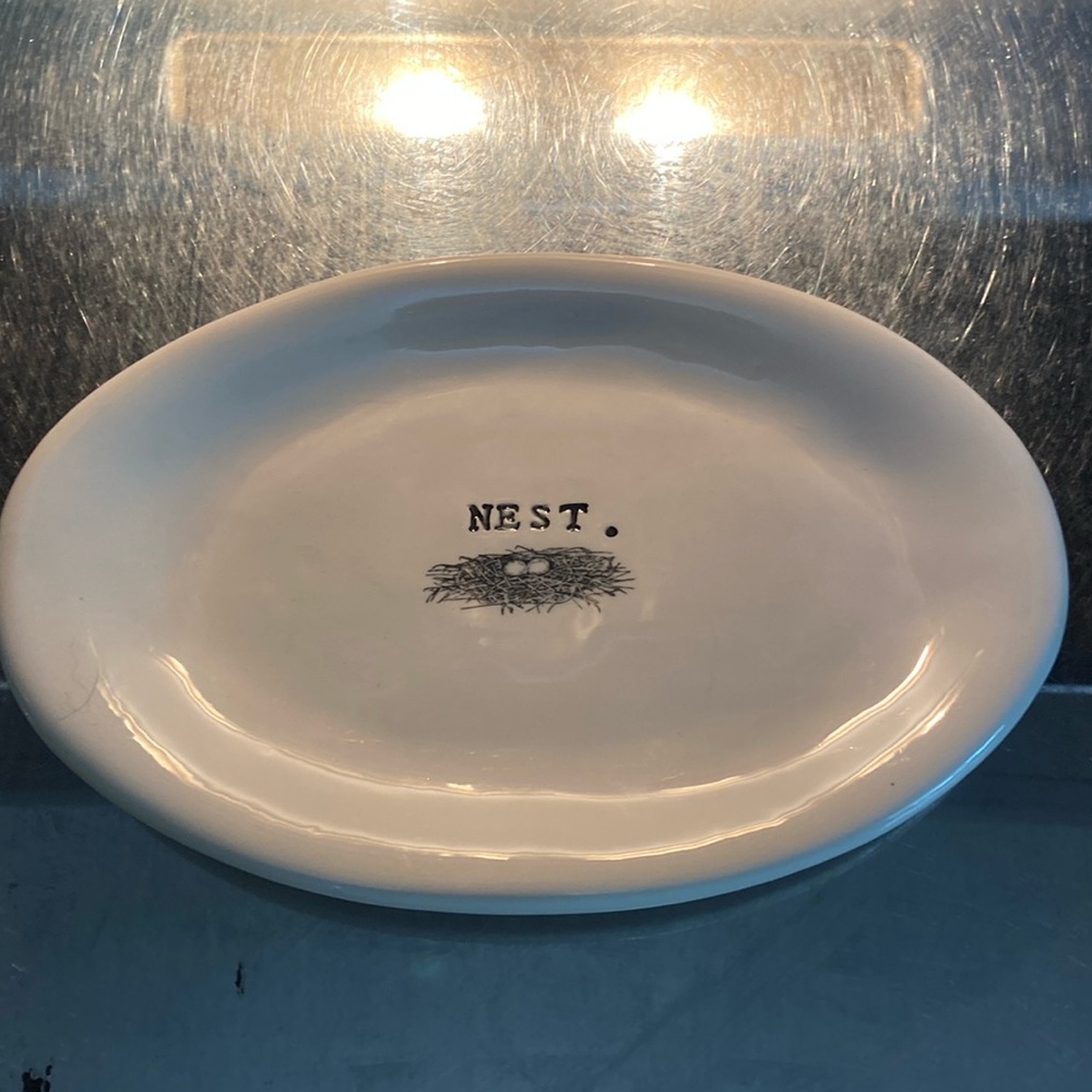 Rae Dunn Artisan Stamp Nest Oval 7" Appetizer Dessert Plate Trinket Dish
